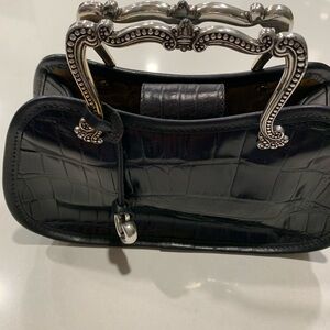 Brighton Black Croc-Embossed Clutch with Silver Accents